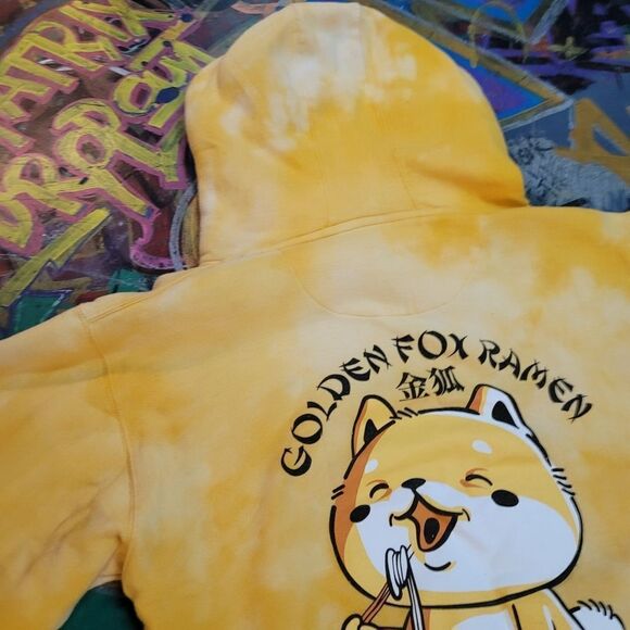 Golden Fox Ramen Tokyo Japan in-house yellow reverse tie-dye hoodie: size small - Picture 9 of 10